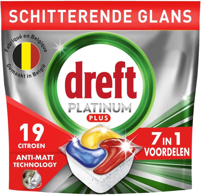Dreft Vaatwastabletten Platinum Plus All In One Citroen - 19 stuks