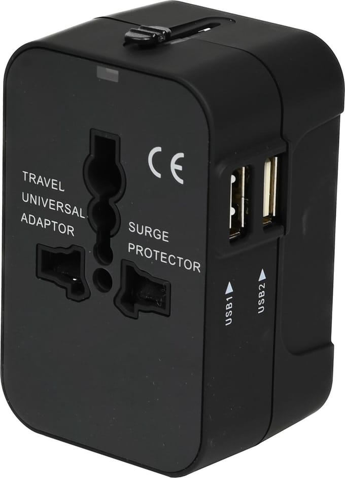 Benson Wereldstekker - Reisadapter - Internationaal - 2 USB Poorten - Zwart
