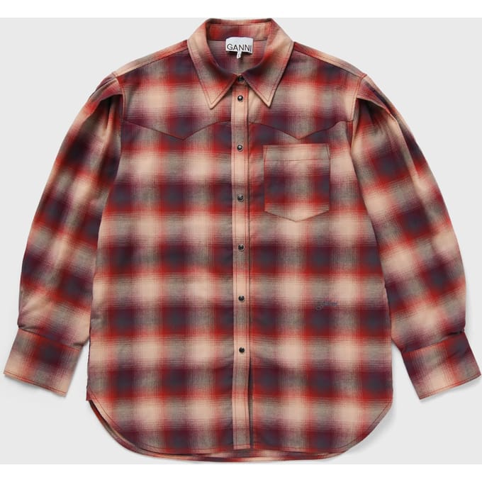 Cotton Flannel Check Pleated Sleeve Shirt