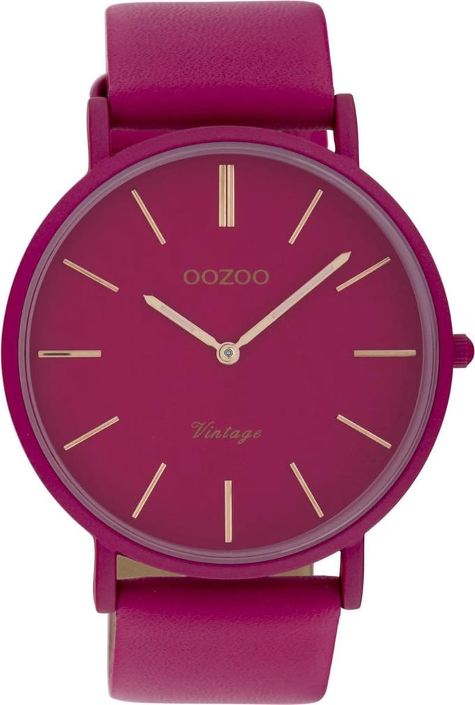 Fuchsia OOZOO horloge met fuchsia leren band - C9882