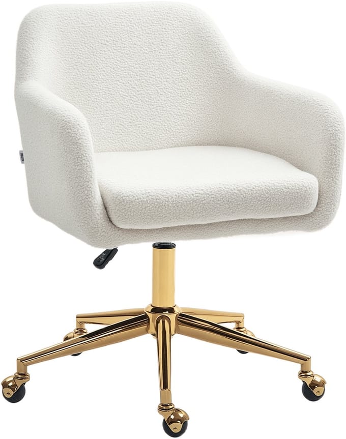 HOMCOM-Bürostuhl-Polyester, Schaumstoff-60L x 61B x 79-88H cm-Cremeweiß