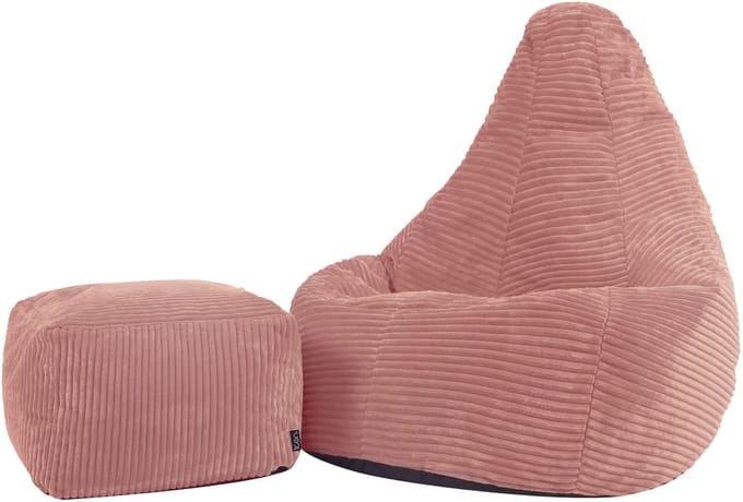 icon - Dalton Kinderzitzak Stoel met Poef - Ribfluweel - Oud roze