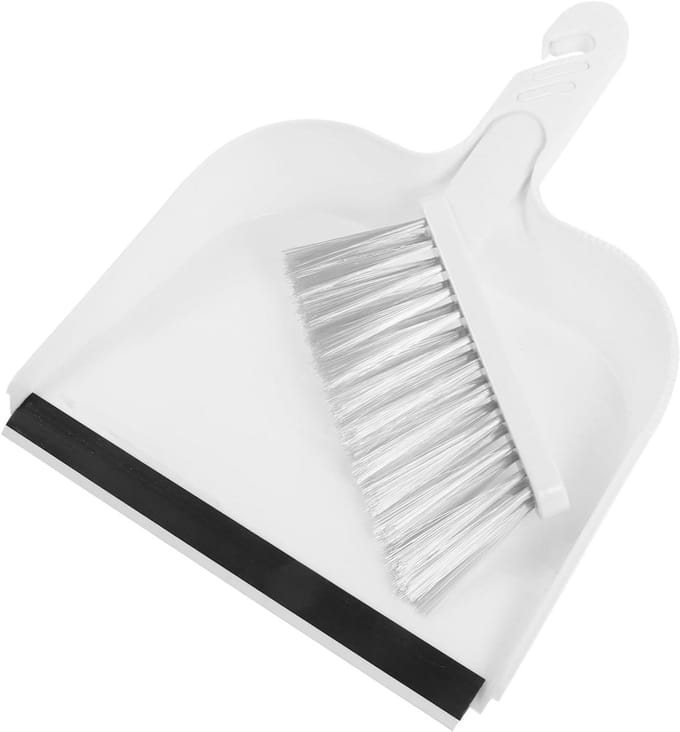 Stoffer en blikset - Mini bezem - Kantoor reinigen - Compact ontwerp - 28 cm bezem - Wit