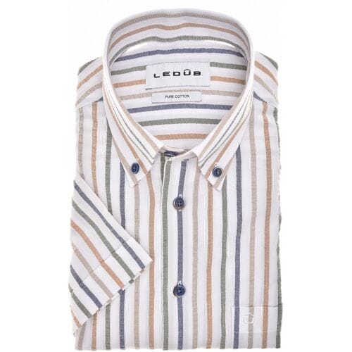 Ledûb Overhemd Multicolor Stripe Short Sleeve Button-Down Wit / male