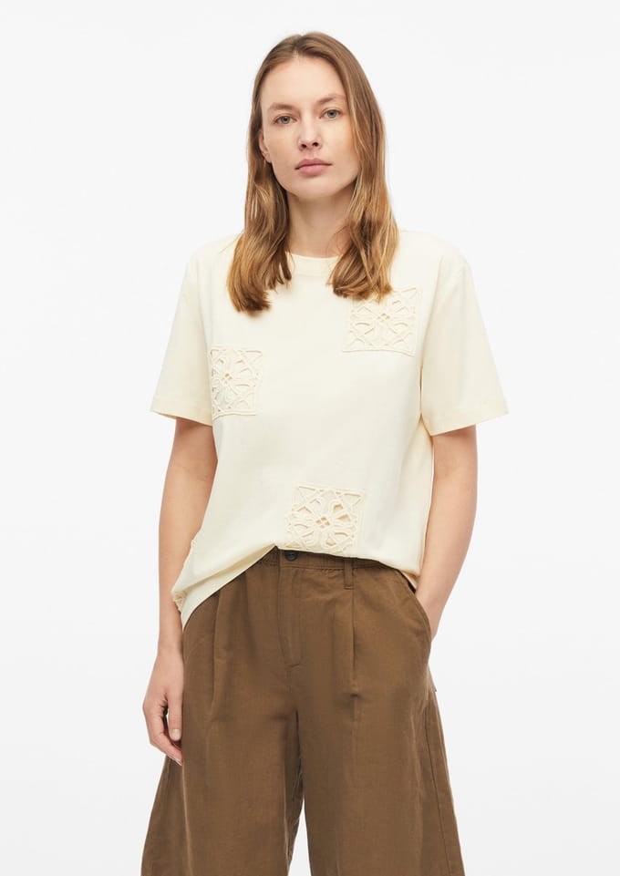 Dunne Korte Mouw T-shirt van Jersey en Haakkant Dames s.Oliver