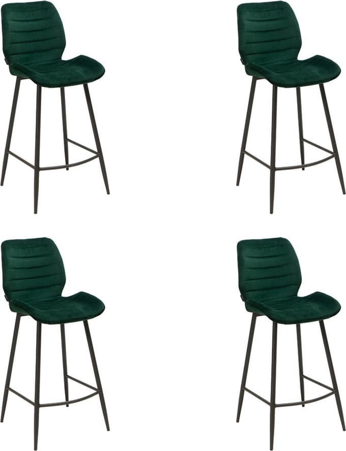 Bronx71® Velvet barkruk Toby donkergroen 71 cm - Barkrukken set van 4 - barstoel