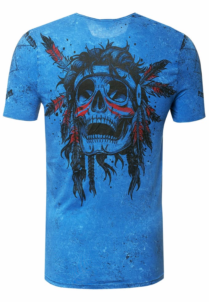 T-shirt met gewassen ronde hals, knoopsluiting en prints