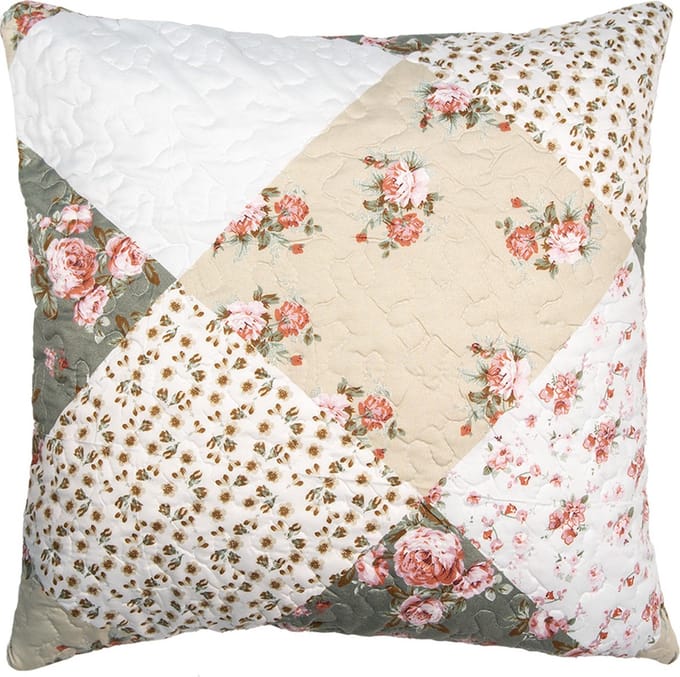 Clayre & Eef Kussenhoes 50x50 cm Groen Beige Polyester Bloemen