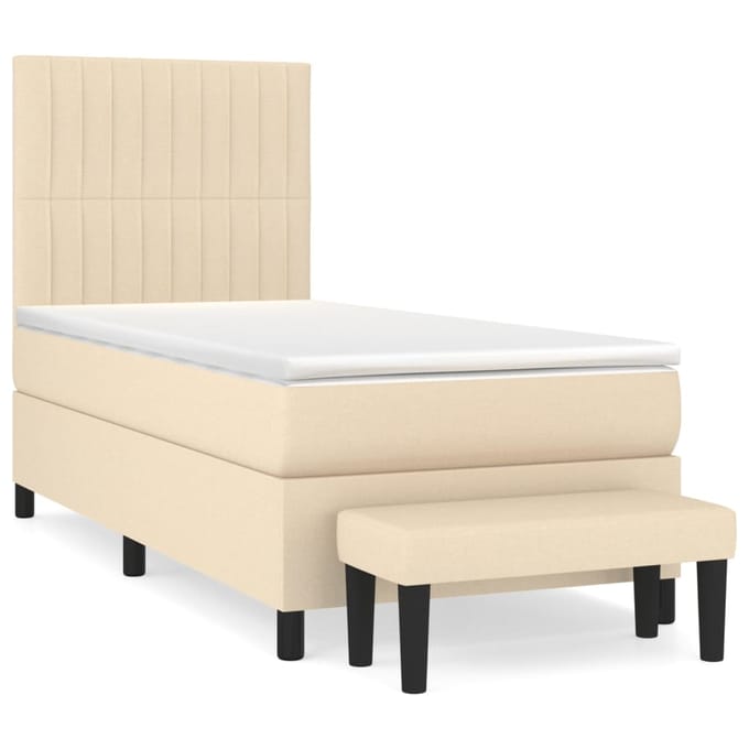 vidaXL - Boxspring - met - matras - stof - crèmekleurig - 80x200 - cm