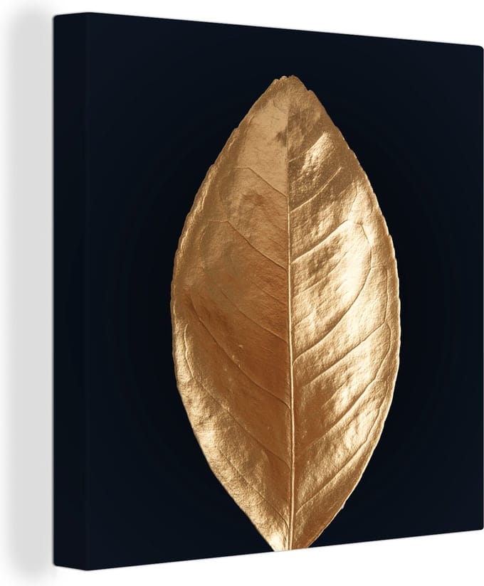 Canvas Schilderij Bladeren - Luxe - Goud - 90x90 cm - Wanddecoratie