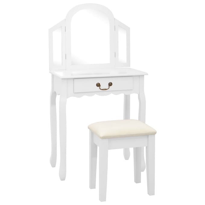 vidaXL - Kaptafel - met - kruk - 65x36x128 - cm - paulowniahout - MDF - wit