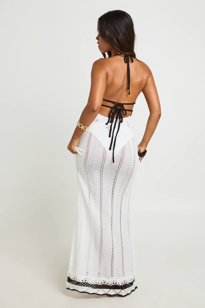 boohoo Dames Strand Gehaakte Gouden Zeester Trim Bandjes Maxi Jurk | Ecru | Maat: Medium