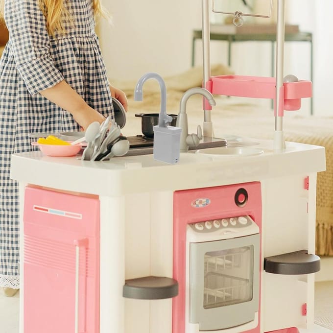 Draaibaar Keukenkraan Vervanging Speelgoed Simulatie Plastic Keuken Spoelbak Speelgoed Kraan Met Stromend Water Kraan Speelgoed grijze kleur