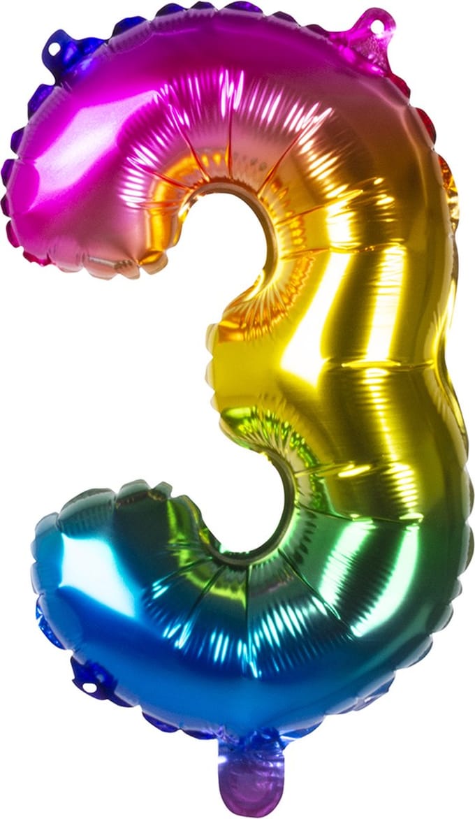 Boland - Folieballon '3' regenboog (36 cm) 3 - Multi - Cijfer ballon