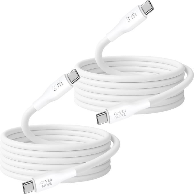 Usb C kabel - 2 stuks - Usb C naar usb C - Snel oplaadkabel met usb C aan beide kanten - Snellader - 3 meter - Wit