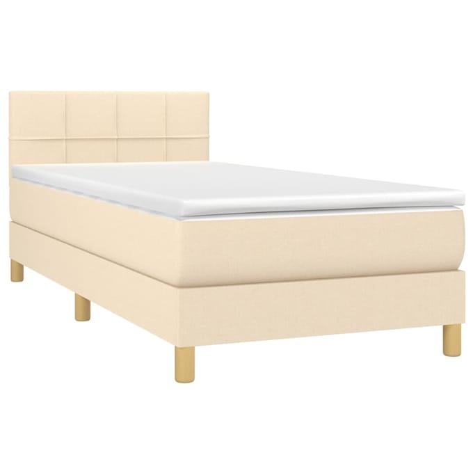 vidaXL - Boxspring - met - matras - en - LED - stof - crèmekleurig - 80x200 - cm
