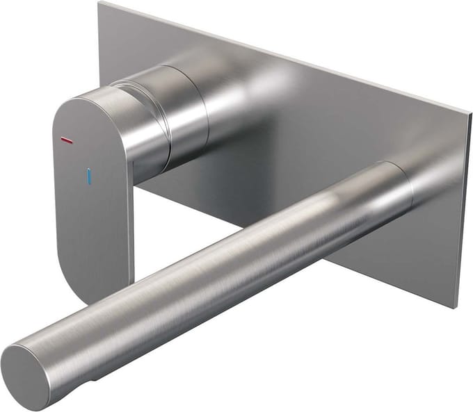 Brauer Brushed Edition inbouw wastafelmengkraan met rechte uitloop en afdekplaat model C2 RVS geborsteld PVD