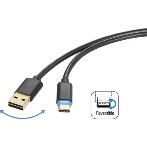 Renkforce RF-4758090 USB-kabel USB 2.0 USB-A stekker, USB-C stekker 1.50 m Zwart Stekker past op beide manieren
