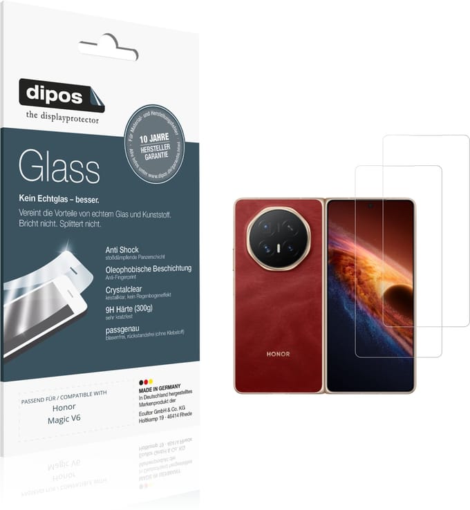 dipos – 2x Pantserfolie geschikt voor Honor Magic V6 Aussenseite | 9H Screenprotector