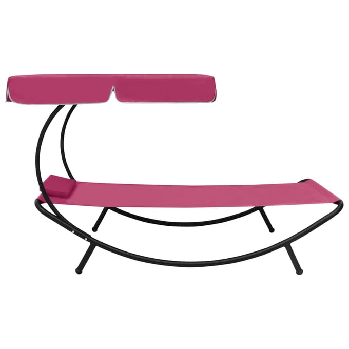 vidaXL - Loungebed - met - luifel - en - kussen - roze