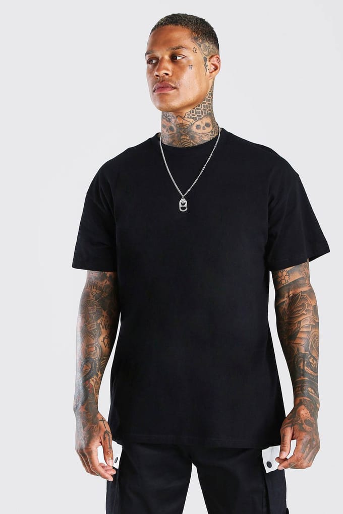 Oversized Floral Photo Back Print T-Shirt | Black | Size Medium