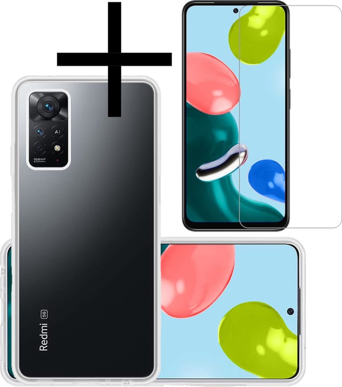 Hoesje - Met Screenprotector - Geschikt voor Xiaomi Redmi Note 11 Pro - Sterk & Shockproof - Back Cover - Siliconen Case - Telefoon Hoes - Transparant