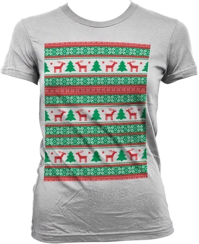 Dames Fun Tshirt -S- Christmas Knit Pattern Wit