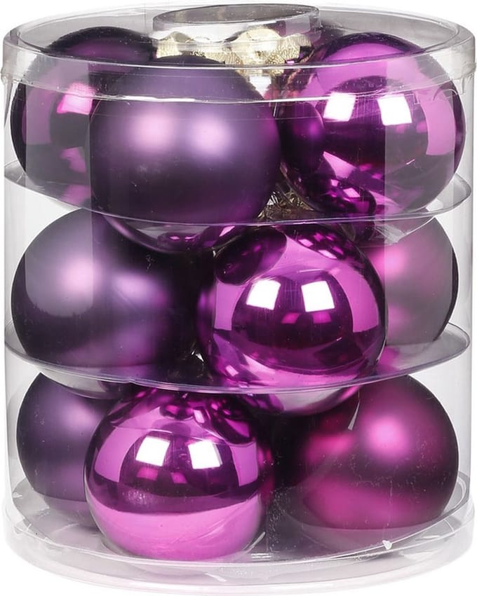 Bellatio glazen kerstballen- 8 cm - glans en mat - Kerstboomversiering - paars