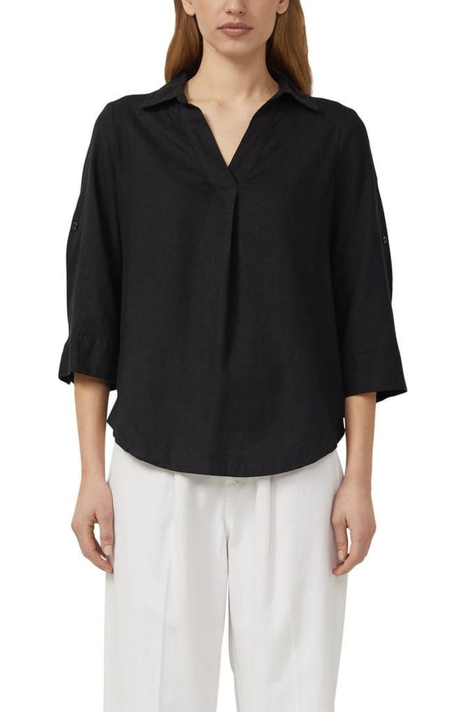 Linnen gemengde blouse met 3/4 mouwen en kraag voor dames s.Oliver