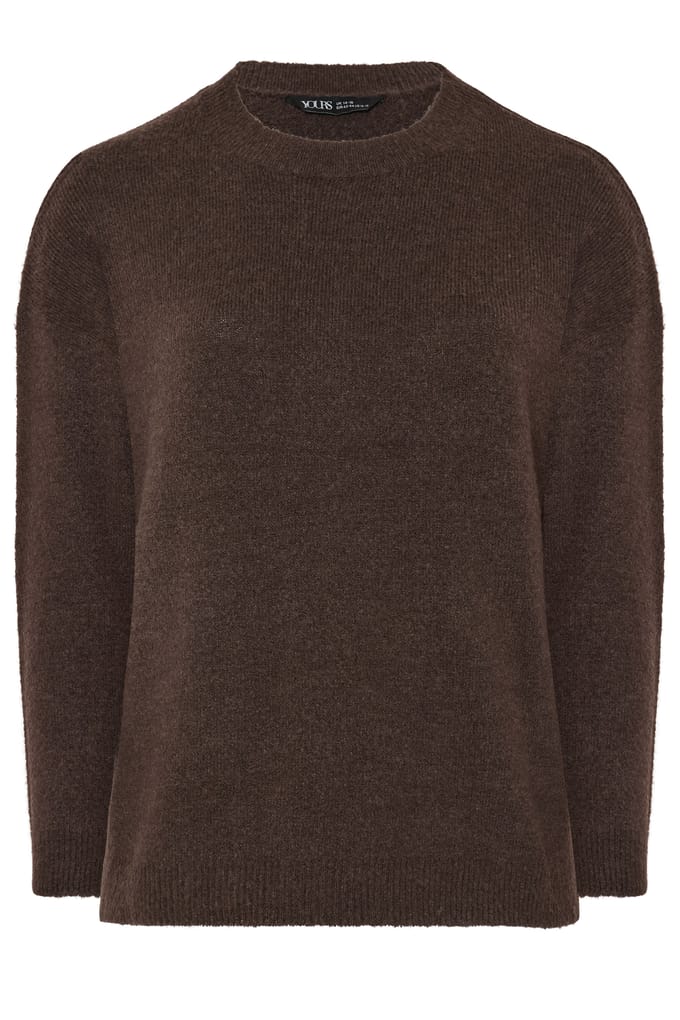 Yours Chocoladebruine Zachte Trui Met Ronde Hals Size 54-56
