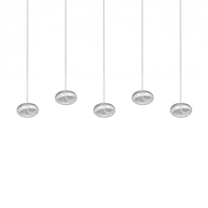 Trio Lighting LED hanglamp Tarsia, mat wit, lengte 161 cm, glas, 5-lamps.