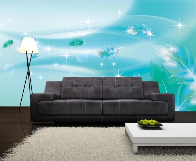 Blue Green Abstract Feathers Photo Wallcovering