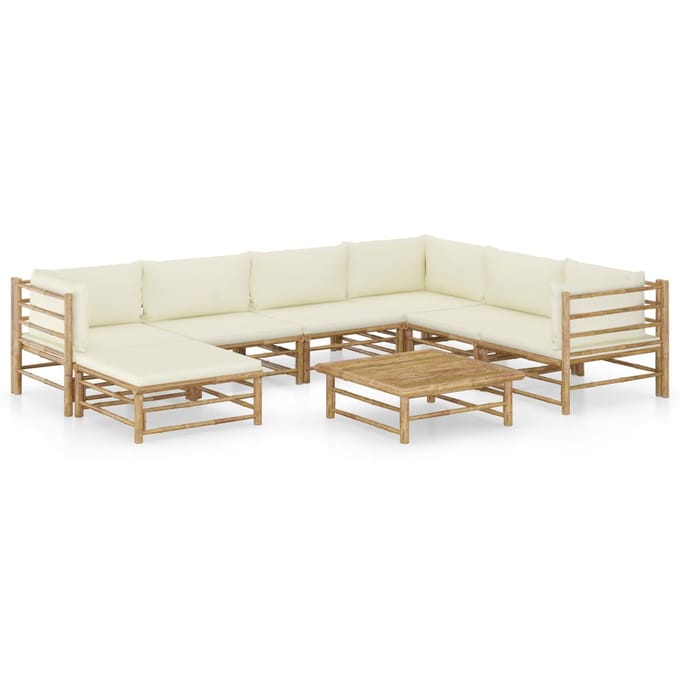 vidaXL - 8-delige - Loungeset - met - crèmewitte - kussens - bamboe