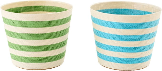 J-Line bloempot Gestreept - papier - azuurblauw/groen - extra large - set van 2