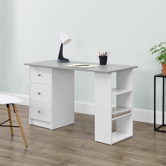Bureau Lemberg met 3 lades 120x49x72 cm wit en lichtgrijs