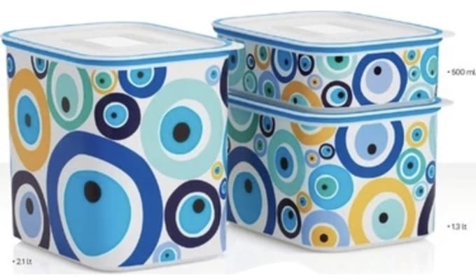 Tupperware set van 3 Blokbussen koekjesdoos