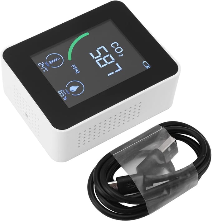 Luchtkwaliteitsmeter CO2 - Luchtkwaliteitstester CO2 meter - Binnenlucht Kwaliteit Meten - 3-in-1 Meting - 1500 mAh - Wit