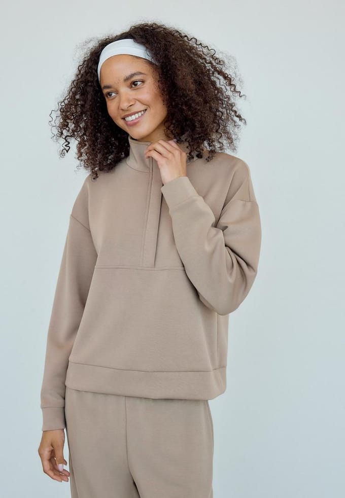 Stradivarius Soft touch sweater met rits  Beige XL