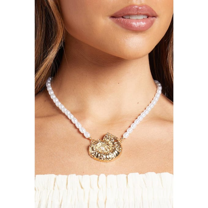 boohoo Dames Schelphanger Parelketting | Goud