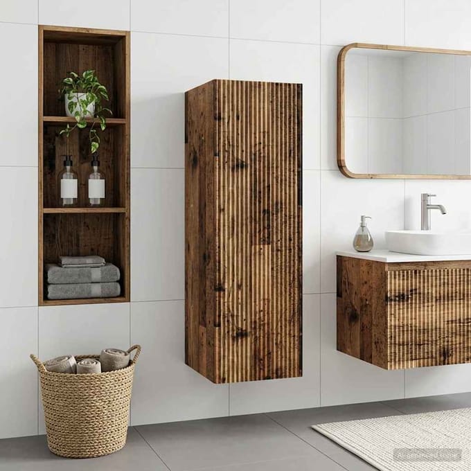 vidaXL - Wandgemonteerde - Badkamerkast - Oud - hout - 33 - x - 34,5 - x - 100 - cm