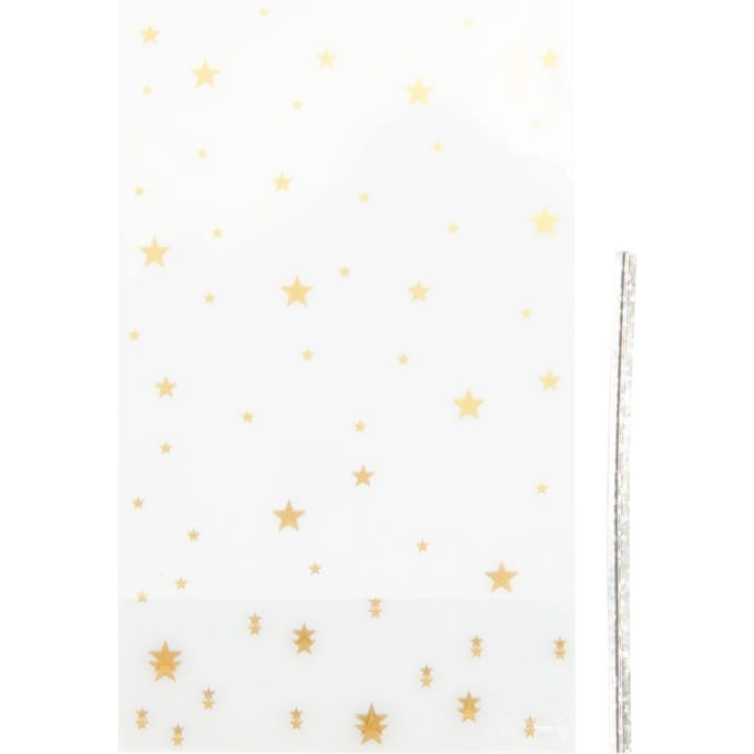 Bodemzak "Gouden sterren" met sluitstrip - 9 x 15 cm