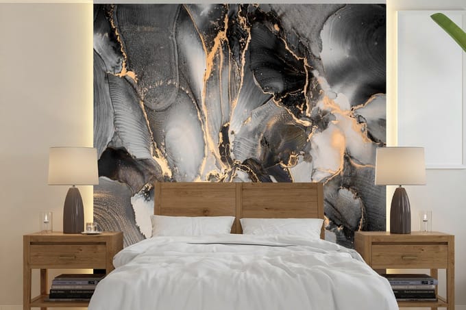 Behang - Fotobehang Grijs - Luxe - Goud - Marmer - Breedte 280 cm x hoogte 280 cm