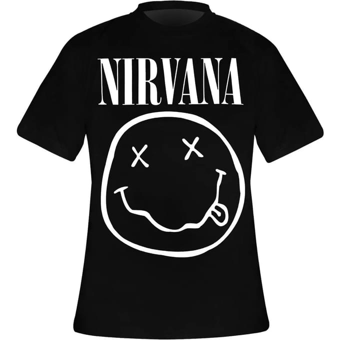 Nirvana - White Happy Face Heren T-shirt - M - Zwart