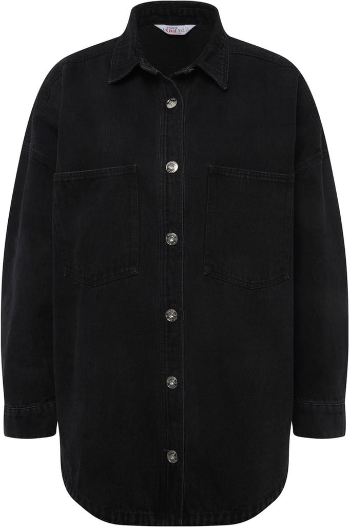 Studio Untold - Dames - Oversized denim overhemd overhemdkraag lange mouwen - Zwart - Maat M