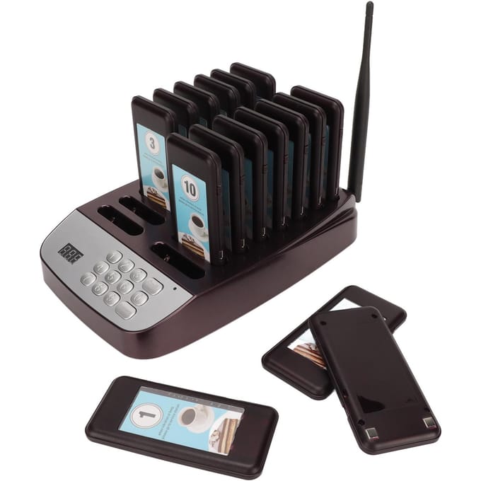 Système de Pager de Restaurant 1 à 16 3 Modes d'Alerte Longue Distance de Transmission Système d'Appel Sans Fil EU Plug black