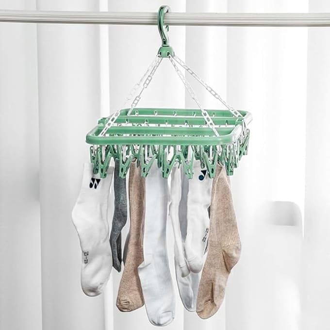Cuhostki - 32 Clips - Hangende Sokken Droger - Draaibare Winddichte Hanger - Metalen Kledinghanger - Ruimtebesparend​