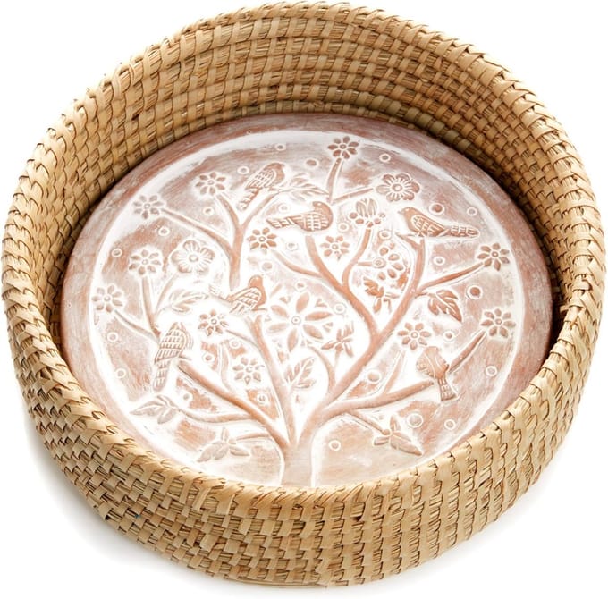 Broodmand met warmer - Brood serveren - Warm brood - Terracotta steen - 29x29x9 cm - Natuurlijk Beige