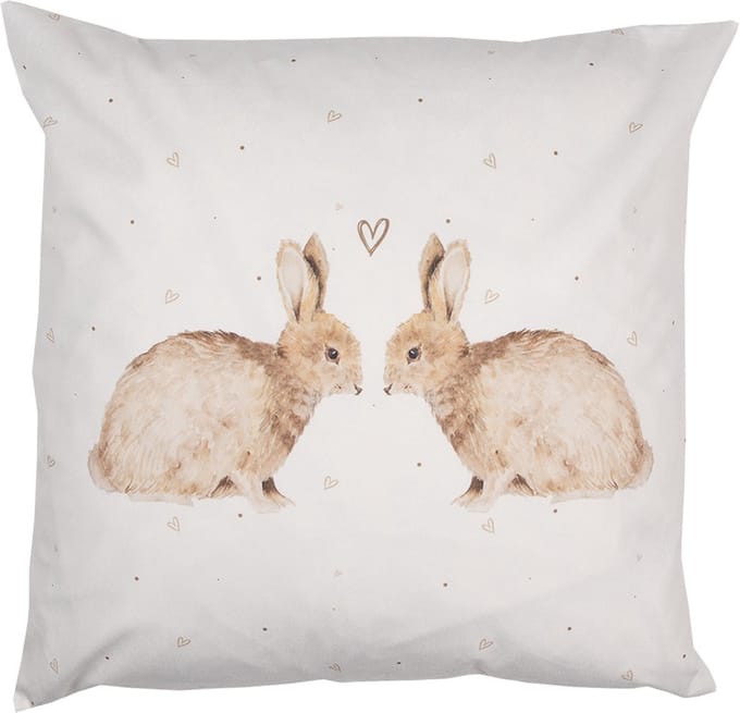 Clayre & Eef Kussenhoes 45x45 cm Wit Polyester Konijnen