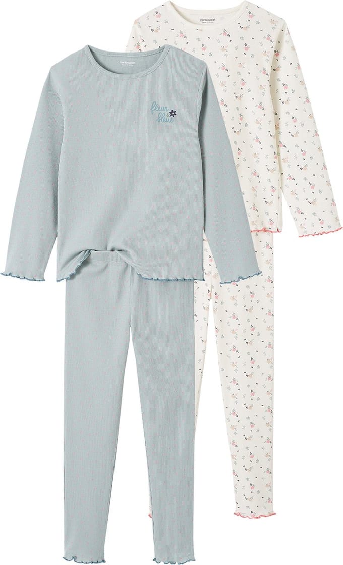Vertbaudet Set van 2 meisjespyjama's van ribtricot
