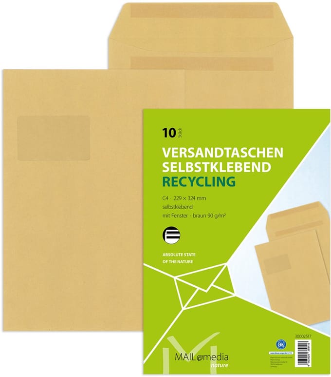MAILmedia akte-envelop bruin, C4, 22,9 x 32,4 cm, met venster, zelfklevend, 50 st.